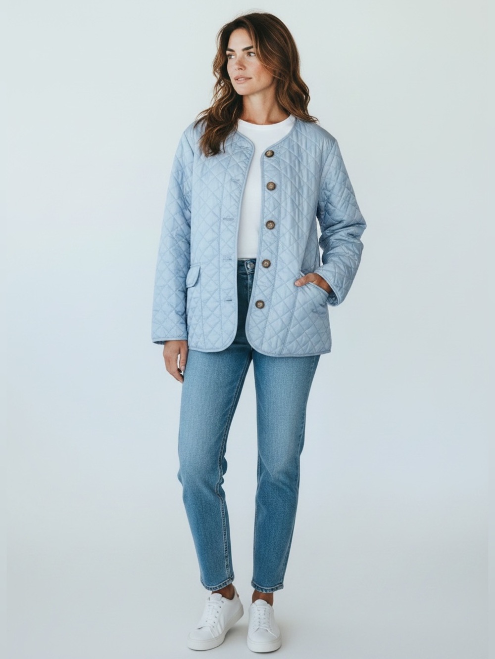 Classic Editions blue quilted casual collarless normcore barn jacket extra large